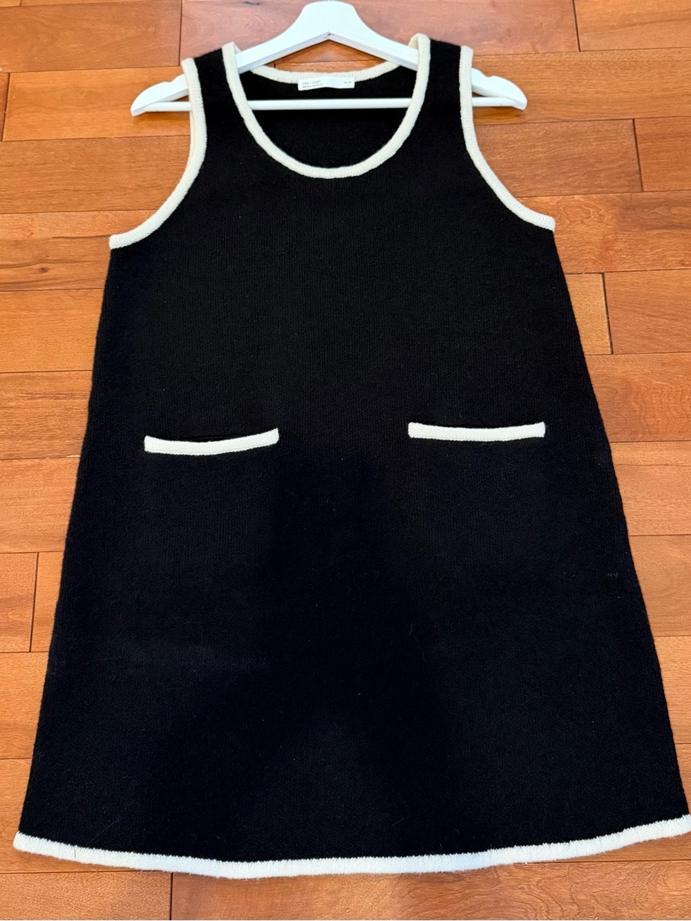 OAK + FORT Black Mini Tank Dress with White Trim M